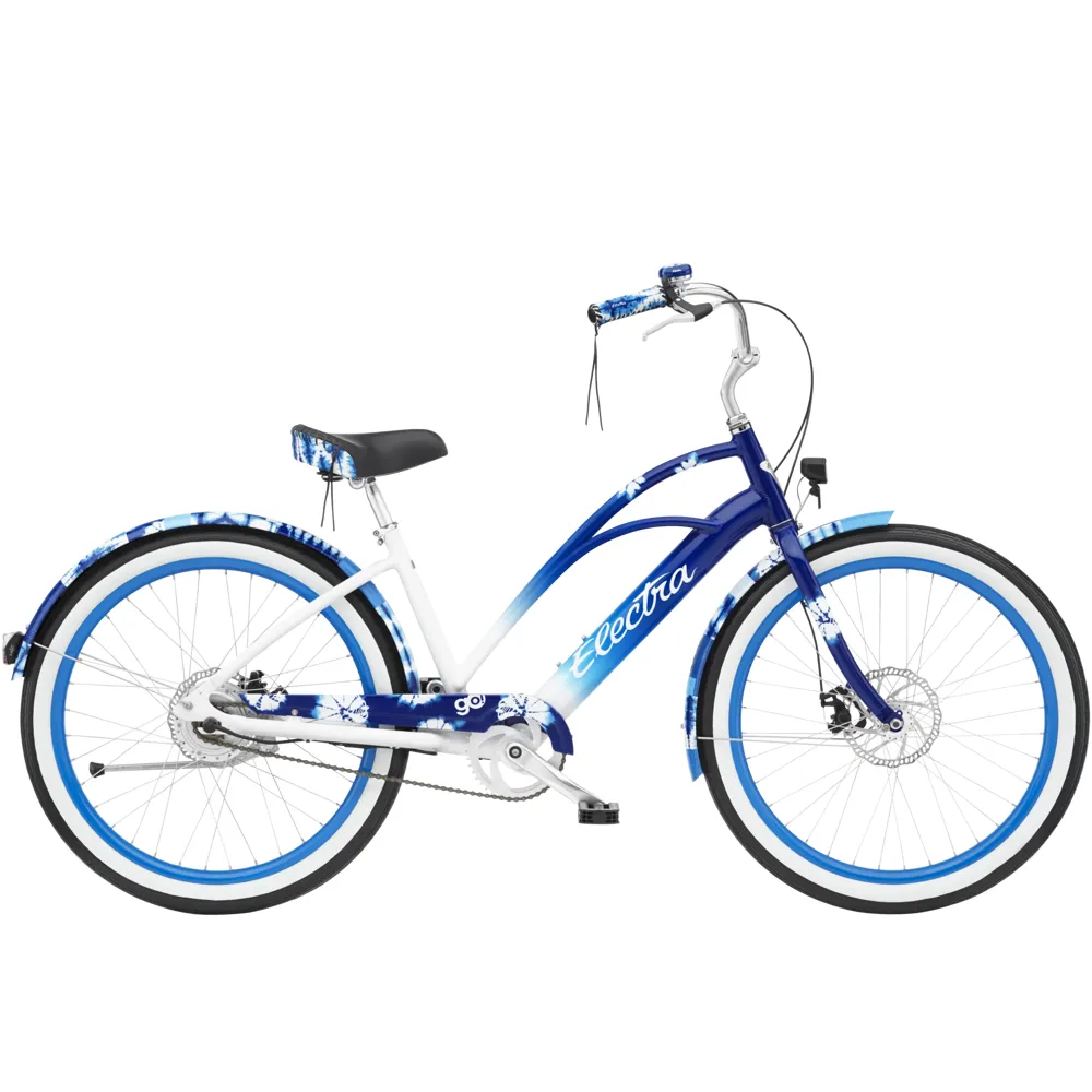 uPRISE Bikes Electra Shibori Cruiser Go! Step Thru 2025 Electric Hybrid Bike - Indigo Fade | Price match, 365 day return s, 18-Month Warranty, Finance Available & Free UK Delivery