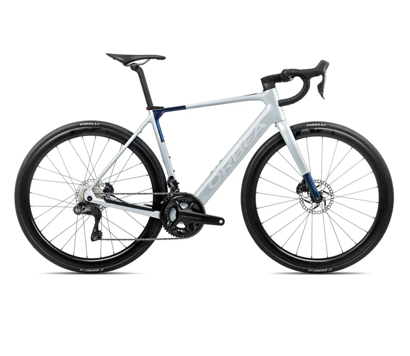 Orbea Gain M20i 2026 Electric Road Bike - Halo Silver/Blue Carbon View