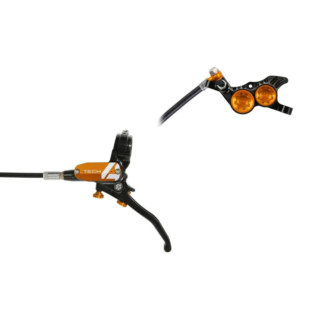 uPRISE Bikes Hope Tech 4 V4 No Rotor Disc Brake - Black/Orange | Price match, 365 day return s, 18-Month Warranty, Finance Available & Free UK Delivery