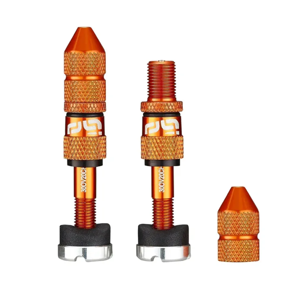 uPRISE Bikes E*Thirteen E-Thirteen Quick Fill Schrader Tubeless Valves 16-24mm Depth Rims - Naranja | Price match, 365 day return s, 18-Month Warranty, Finance Available & Free UK Delivery