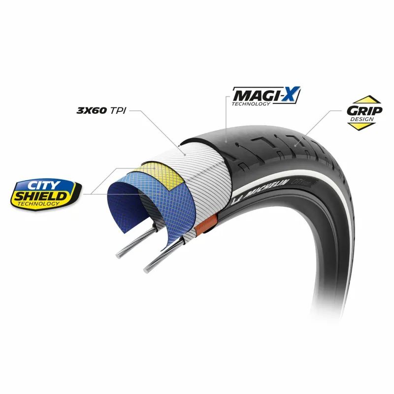 Michelin City Street MTB Urban Tyre - Black/Reflective-1