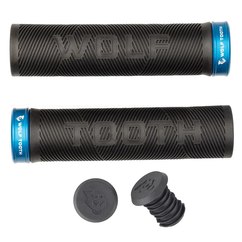 uPRISE Bikes Wolf Tooth Echo Lock-On Grips - Black/Blue | Price match, 365 day return s, 18-Month Warranty, Finance Available & Free UK Delivery