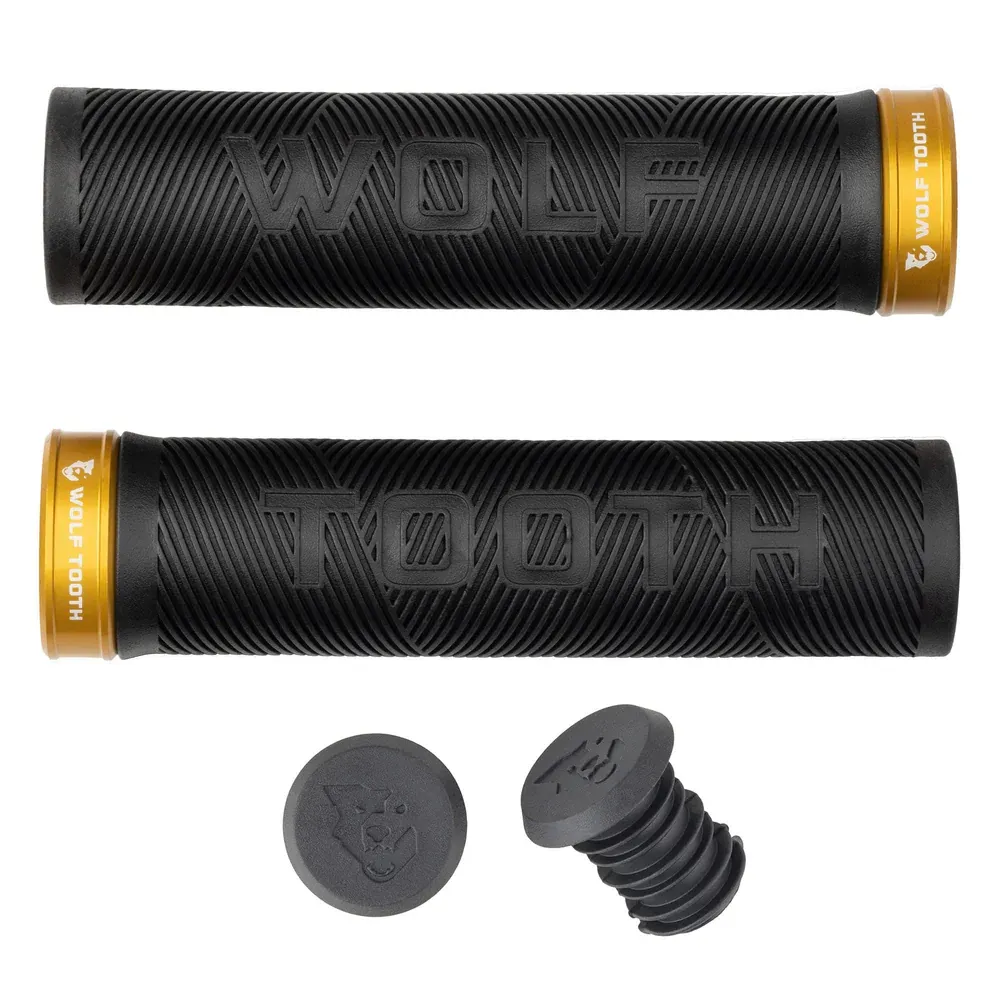 uPRISE Bikes Wolf Tooth Echo Lock-On Grips - Black/Gold | Price match, 365 day return s, 18-Month Warranty, Finance Available & Free UK Delivery