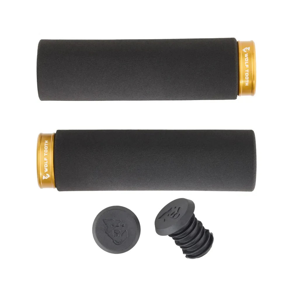 uPRISE Bikes Wolf Tooth Fat Paw Lock-On MTB Grips - Gold | Price match, 365 day return s, 18-Month Warranty, Finance Available & Free UK Delivery