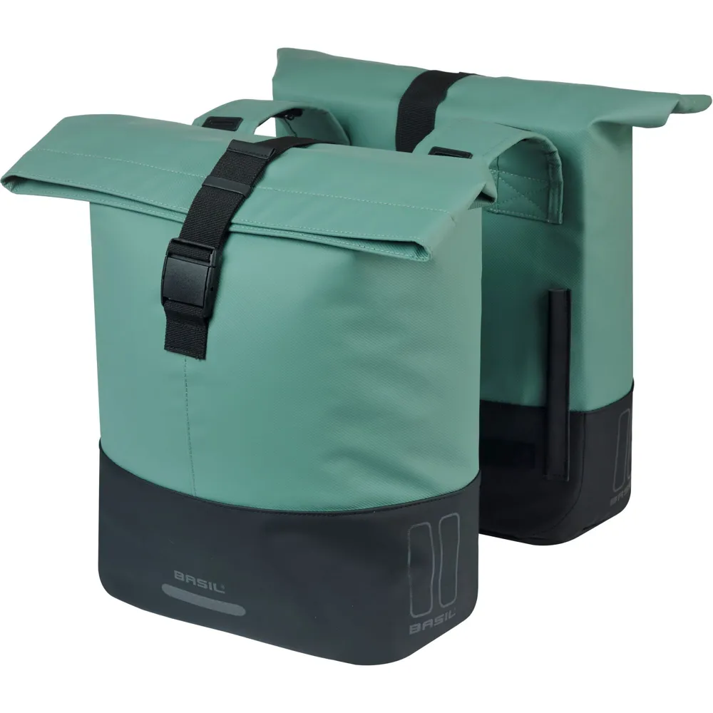 uPRISE Bikes Basil Cove Double Pannier Bags -28-32 Litres - Silvergreen/Black | Price match, 365 day return s, 18-Month Warranty, Finance Available & Free UK Delivery