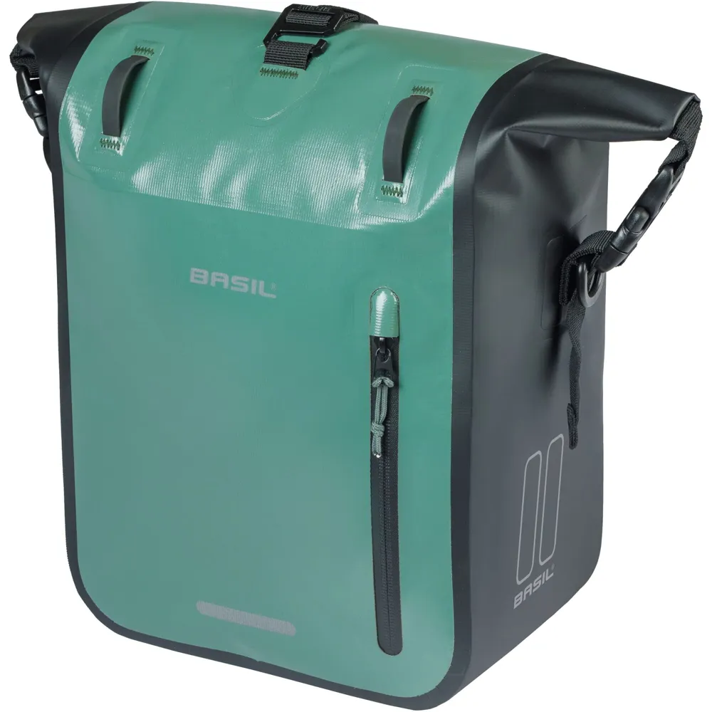 uPRISE Bikes Basil Rivo Single Pannier Bag with MIK Hooks - 12-15 Litres - Silvergreen/Black | Price match, 365 day return s, 18-Month Warranty, Finance Available & Free UK Delivery