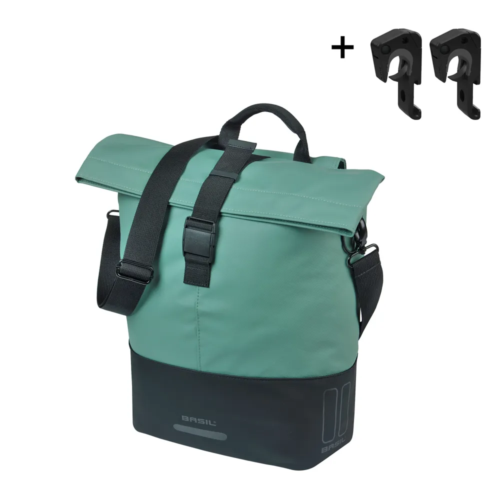 uPRISE Bikes Basil Cove Shopper Pannier Bag with MIK Hooks -14-16 Litre - Silvergreen/Black | Price match, 365 day return s, 18-Month Warranty, Finance Available & Free UK Delivery