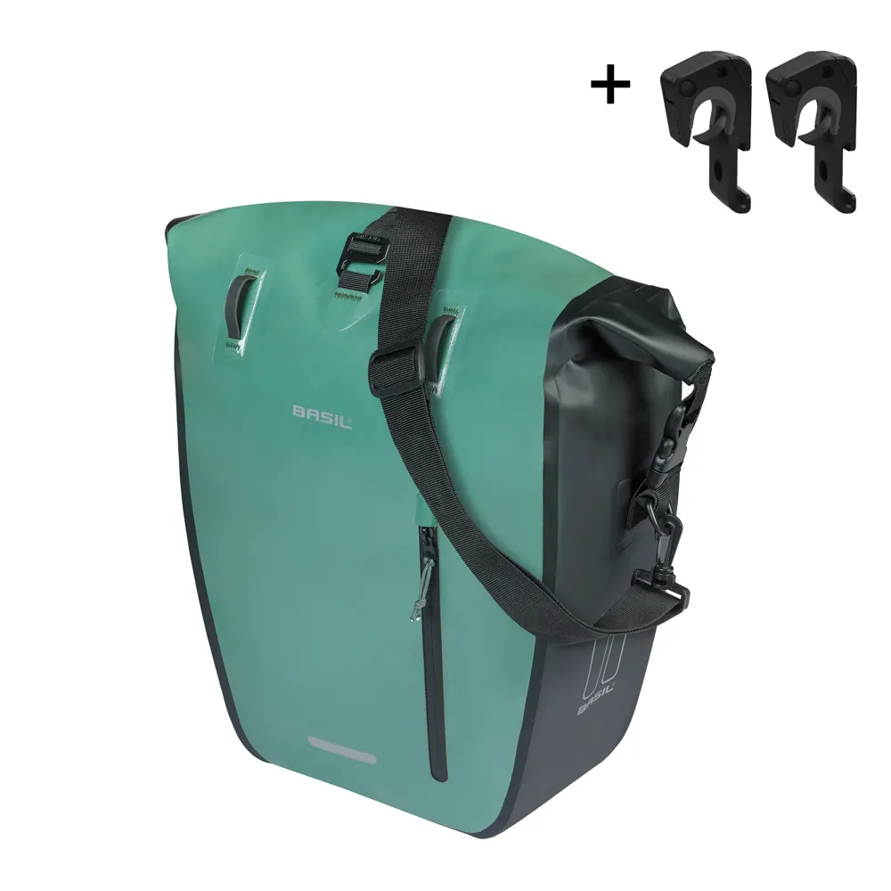 uPRISE Bikes Basil Rivo Single Pannier Bag with MIK Hooks - 25-31 litres - Silvergreen/Black | Price match, 365 day return s, 18-Month Warranty, Finance Available & Free UK Delivery