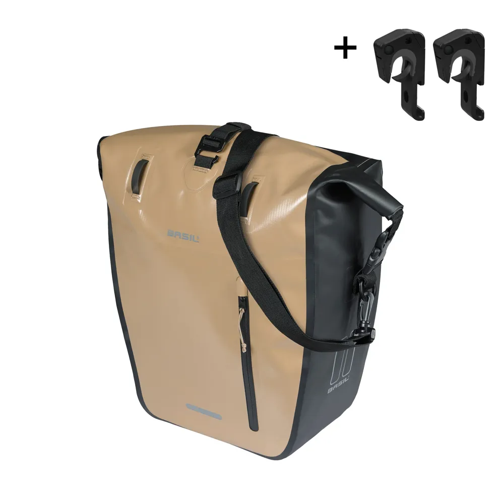uPRISE Bikes Basil Rivo Single Pannier Bag with MIK Hooks - 25-31 litres - Sand/Black | Price match, 365 day return s, 18-Month Warranty, Finance Available & Free UK Delivery