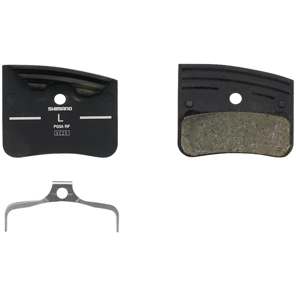 uPRISE Bikes Shimano P03A-RF Alloy Back Cooling Fins Resin Disc Pads + Spring - Pair | Price match, 365 day return s, 18-Month Warranty, Finance Available & Free UK Delivery