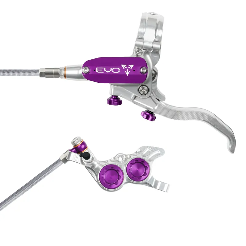 Hope Tech 4 Evo GR4 Braided Disc Brake - No Rotor - Silver/Purple