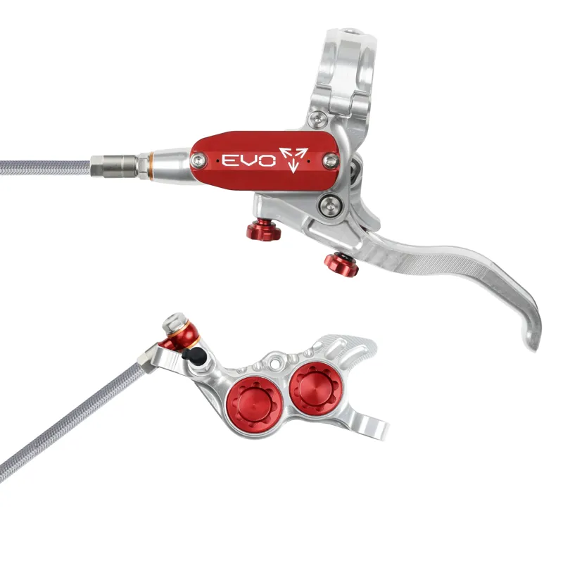 Hope Tech 4 Evo GR4 Braided Disc Brake - No Rotor - Silver/Red