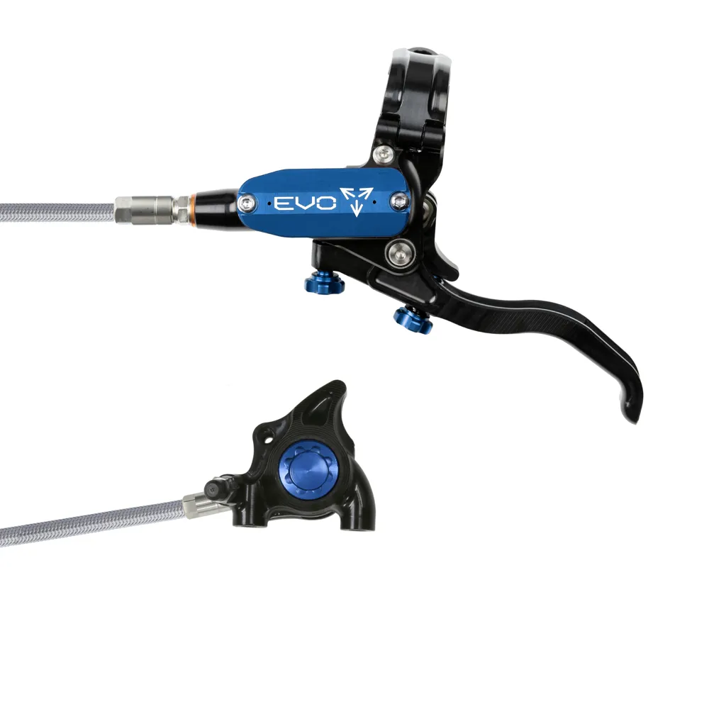 uPRISE Bikes Hope Tech 4 Evo X2 Braided Flat Mount Disc Brake - Black/Blue | Price match, 365 day return s, 18-Month Warranty, Finance Available & Free UK Delivery