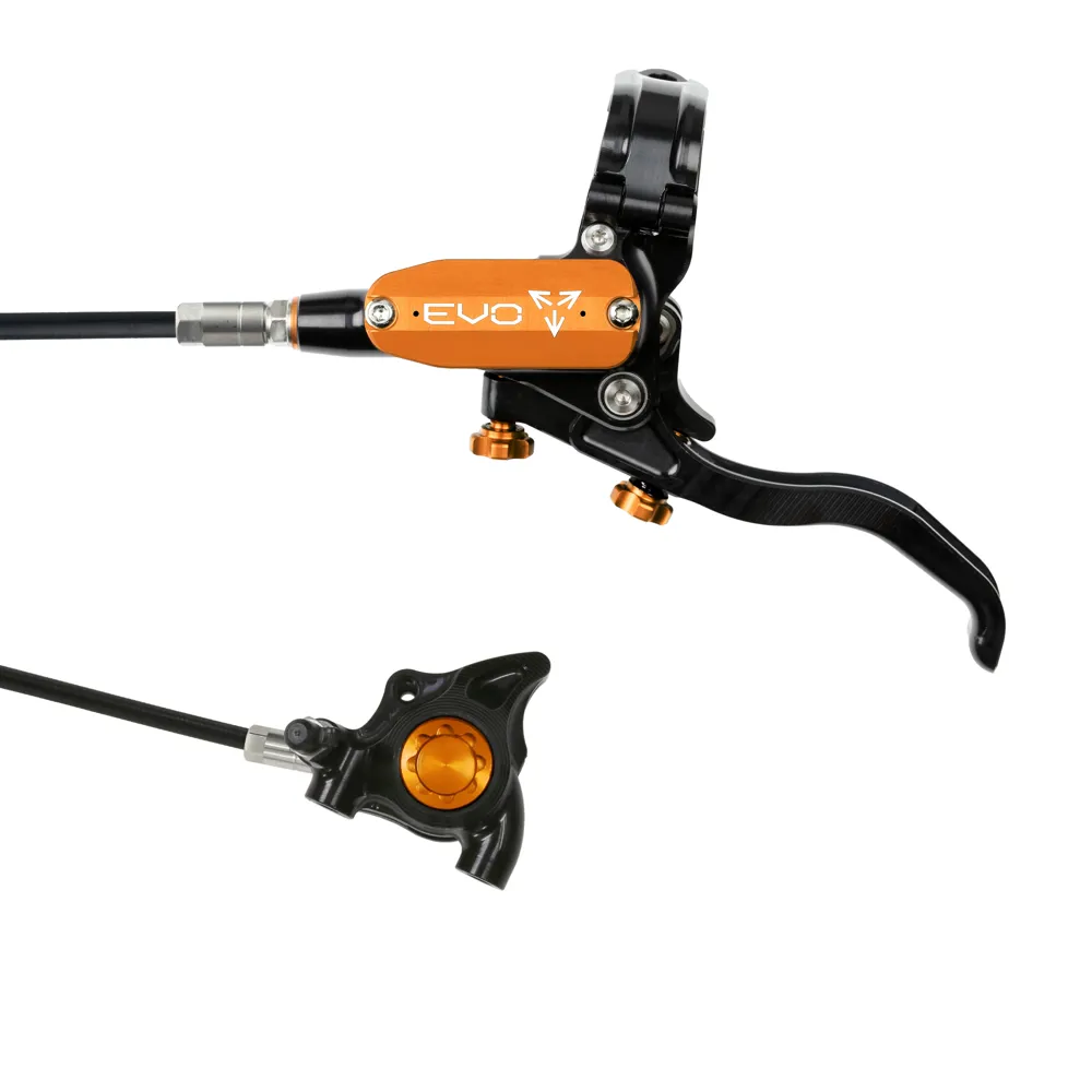 uPRISE Bikes Hope Tech 4 Evo X2 Flat Mount Disc Brake - No Rotor - Black/Orange | Price match, 365 day return s, 18-Month Warranty, Finance Available & Free UK Delivery