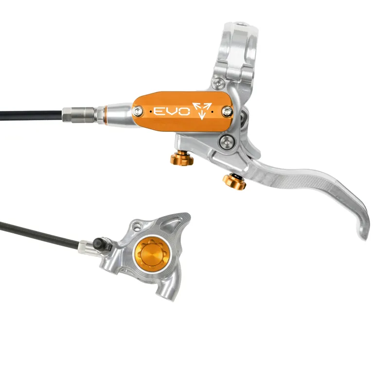 Hope Tech 4 Evo X2 Flat Mount Disc Brake - No Rotor - Silver/Orange