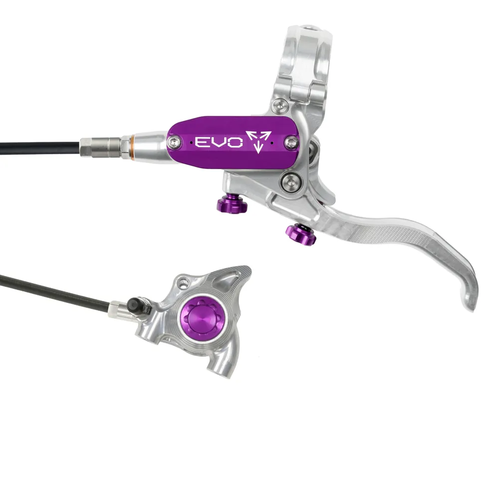 uPRISE Bikes Hope Tech 4 Evo X2 Flat Mount Disc Brake - No Rotor - Silver/Purple | Price match, 365 day return s, 18-Month Warranty, Finance Available & Free UK Delivery