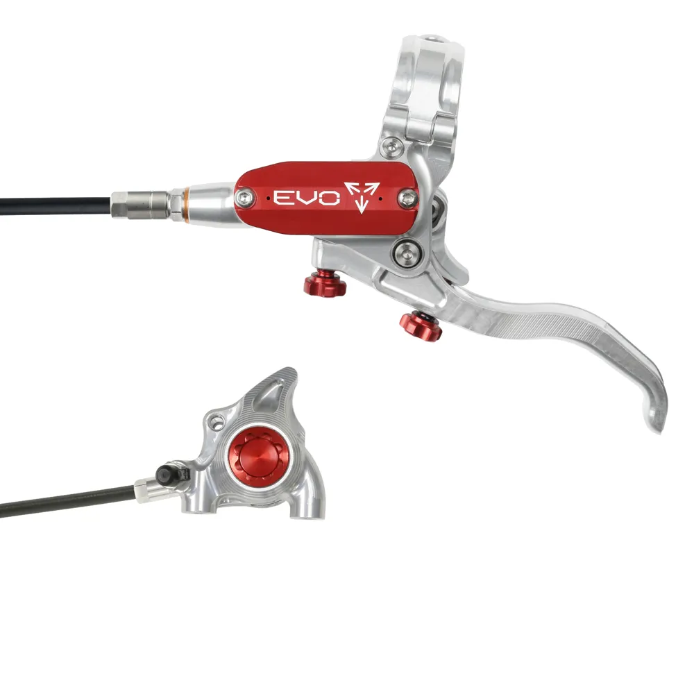 uPRISE Bikes Hope Tech 4 Evo X2 Flat Mount Disc Brake - No Rotor - Silver/Red | Price match, 365 day return s, 18-Month Warranty, Finance Available & Free UK Delivery