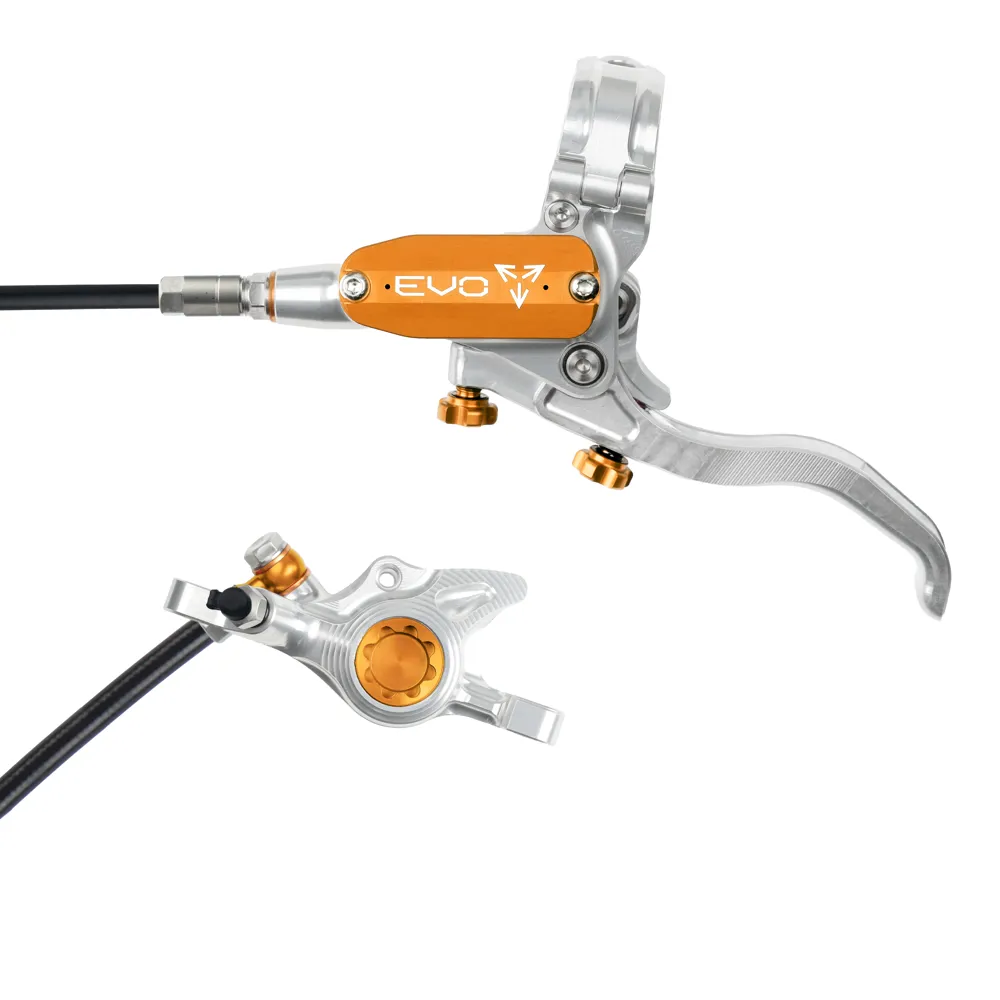 uPRISE Bikes Hope Tech 4 Evo X2 Post Mount Disc Brake - No Rotor - Silver/Orange | Price match, 365 day return s, 18-Month Warranty, Finance Available & Free UK Delivery