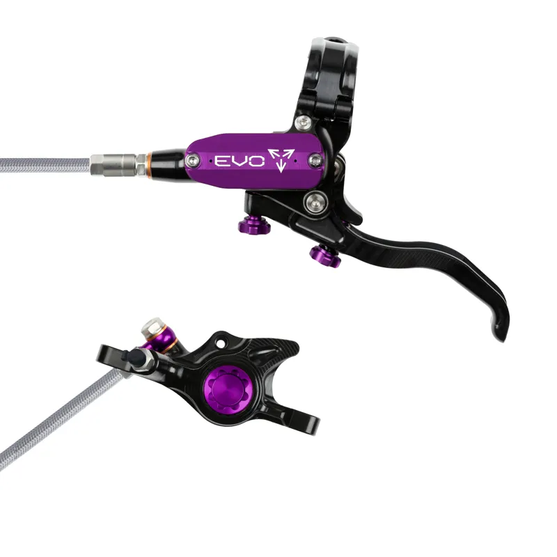 Hope Tech 4 Evo X2 Braided Post Mount Disc Brake - No Rotor - Black/Purple