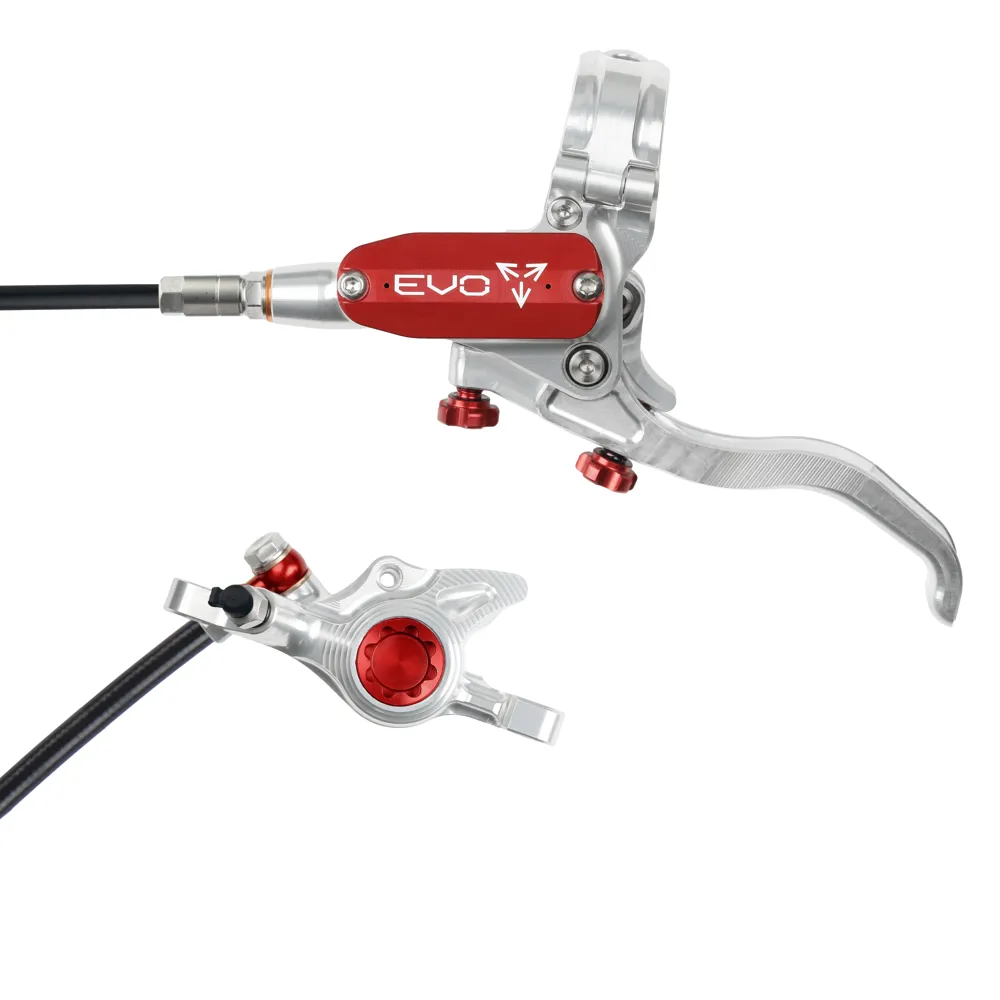 uPRISE Bikes Hope Tech 4 Evo X2 Post Mount Disc Brake - No Rotor - Silver/Red | Price match, 365 day return s, 18-Month Warranty, Finance Available & Free UK Delivery