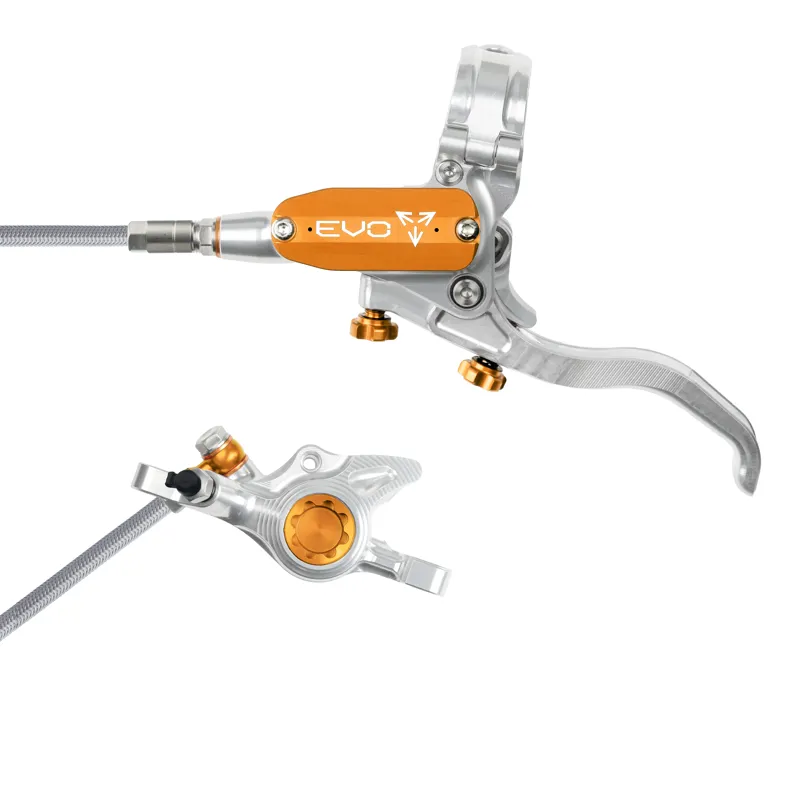 Hope Tech 4 Evo X2 Braided Post Mount Disc Brake - No Rotor - Silver/Orange