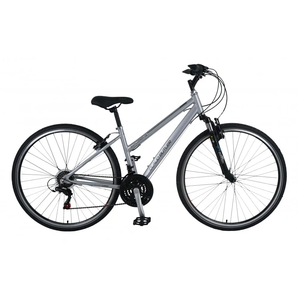 uPRISE Bikes Claud Butler Explorer 1.0 Low Step 2027 Women's Hybrid Bike - Silver | Price match, 365 day returns, 18-Month Warranty, Finance Available & Free UK Delivery