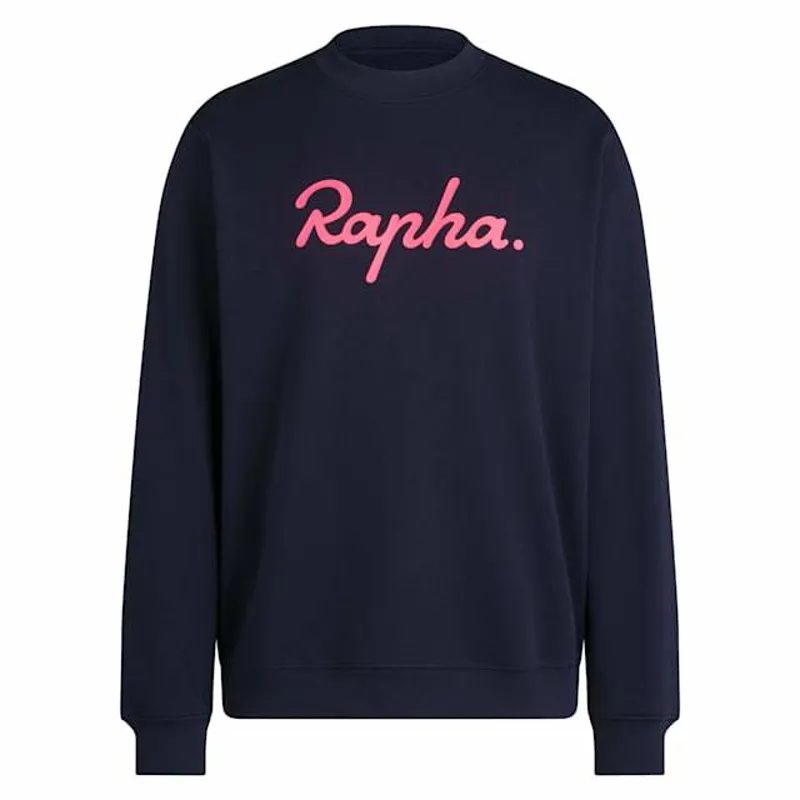 Rapha Heavyweight Men's Cotton Large Logo Sweatshirt - Dark Navy/High-Vis Pink