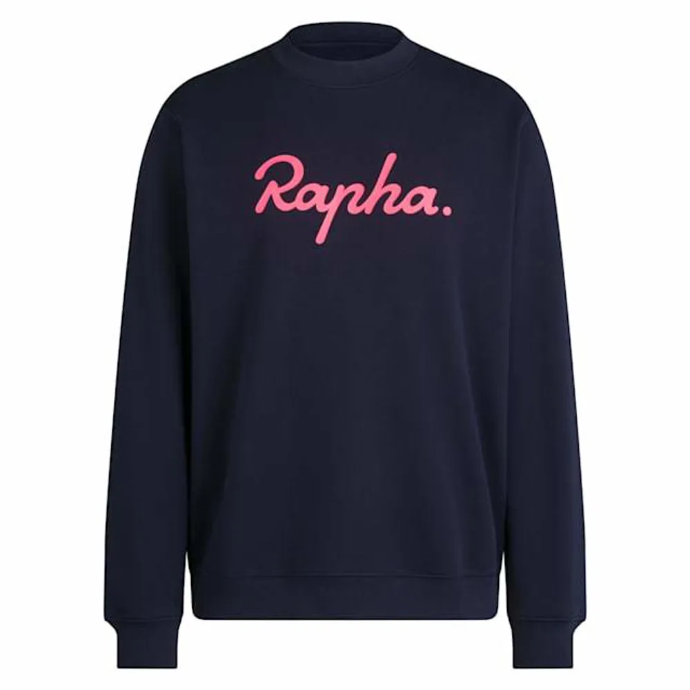 uPRISE Bikes Rapha Heavyweight Men's Cotton Large Logo Sweatshirt - Dark Navy/High-Vis Pink | Price match, 365 day return s, 18-Month Warranty, Finance Available & Free UK Delivery