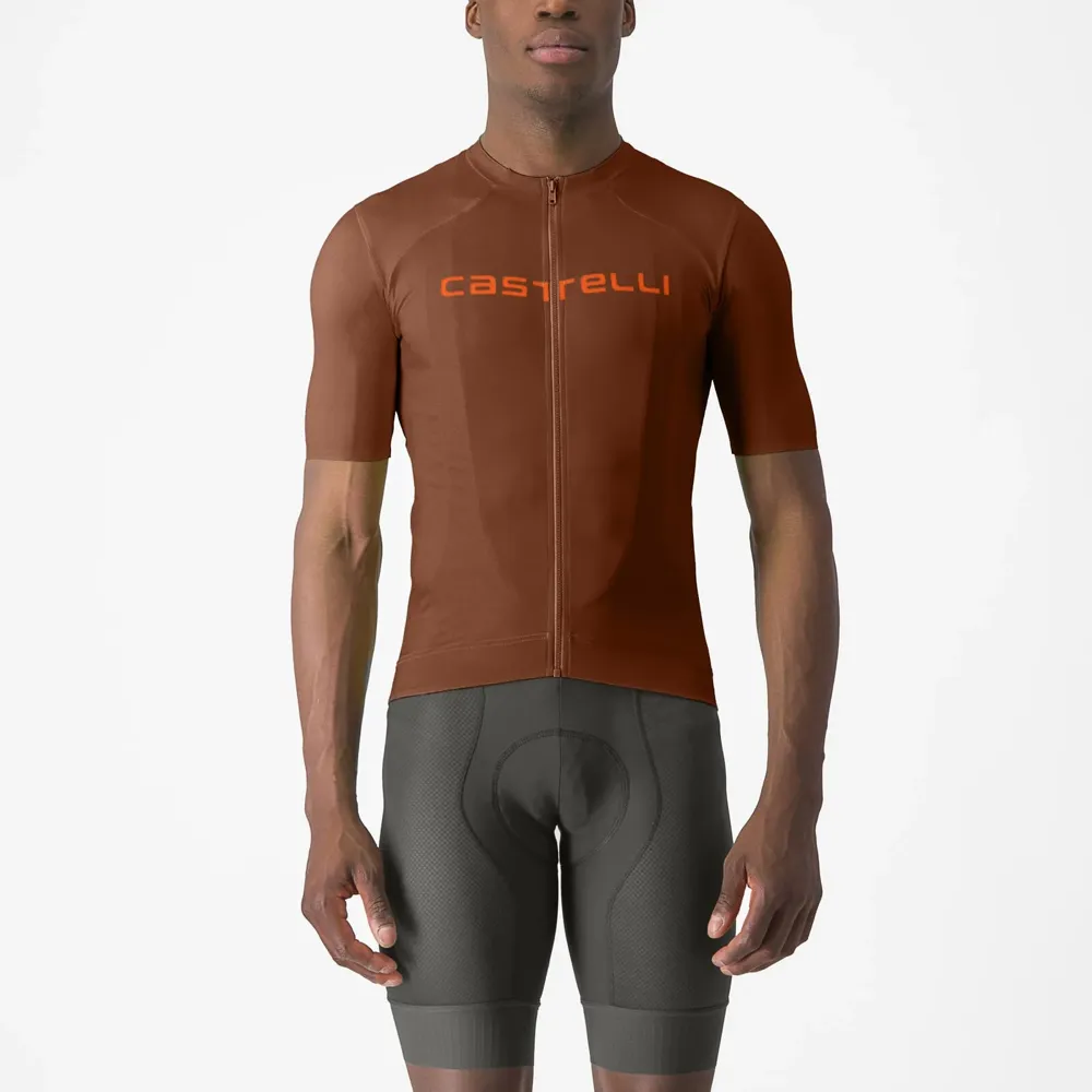 uPRISE Bikes Castelli Prologo Lite Men's Short Sleeve Jersey - Mocha/Vivid Orange | Price match, 365 day return s, 18-Month Warranty, Finance Available & Free UK Delivery