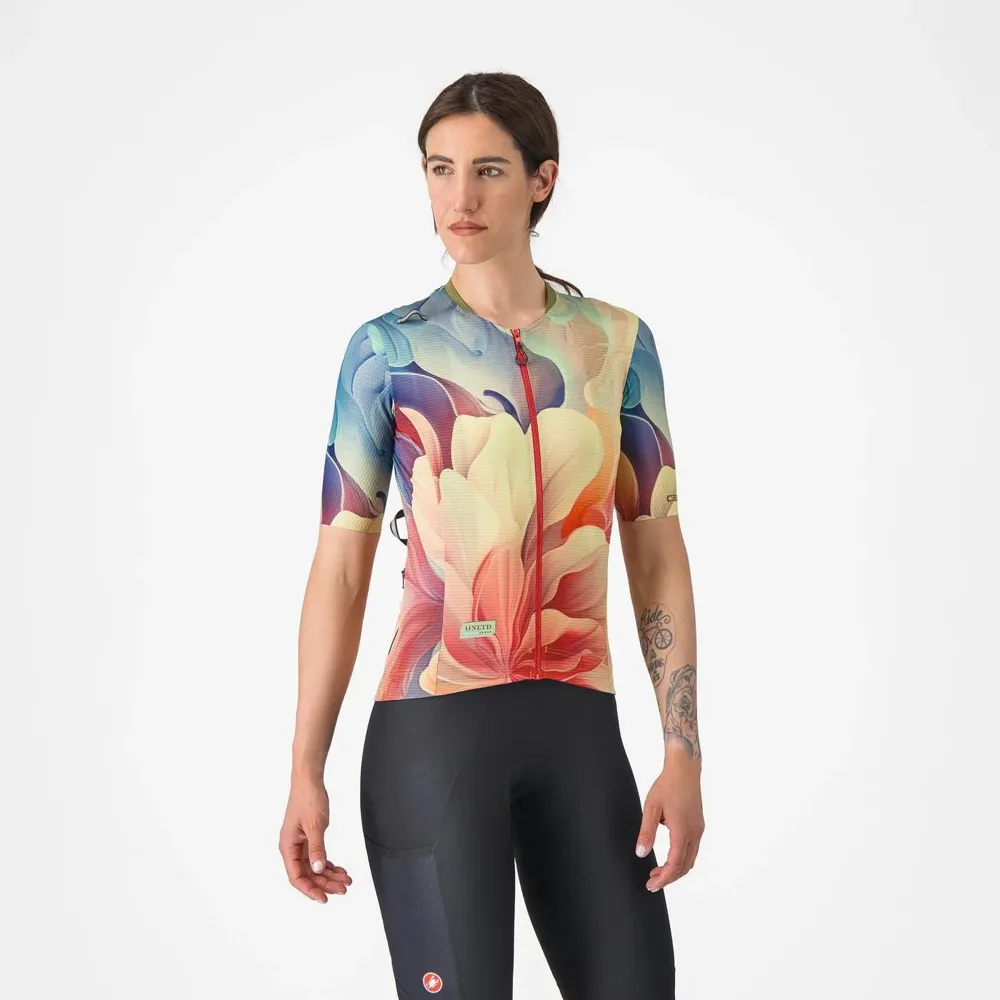 uPRISE Bikes Castelli Unlimited Pro Women's Short Sleeve Jersey - Multicolour Green/Orange | Price match, 365 day return s, 18-Month Warranty, Finance Available & Free UK Delivery