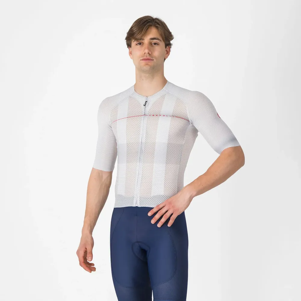 uPRISE Bikes Castelli Climber's A/C Men's Short Sleeve Jersey - Silver Grey/Red | Price match, 365 day return s, 18-Month Warranty, Finance Available & Free UK Delivery