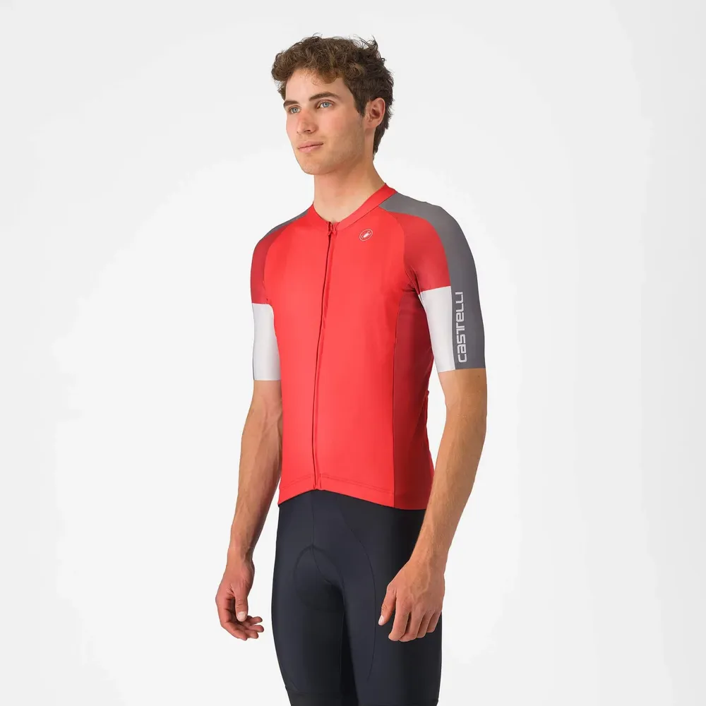 uPRISE Bikes Castelli Entrata 6 Men's Short Sleeve Jersey - Red/Smokey Grey/Silver | Price match, 365 day return s, 18-Month Warranty, Finance Available & Free UK Delivery