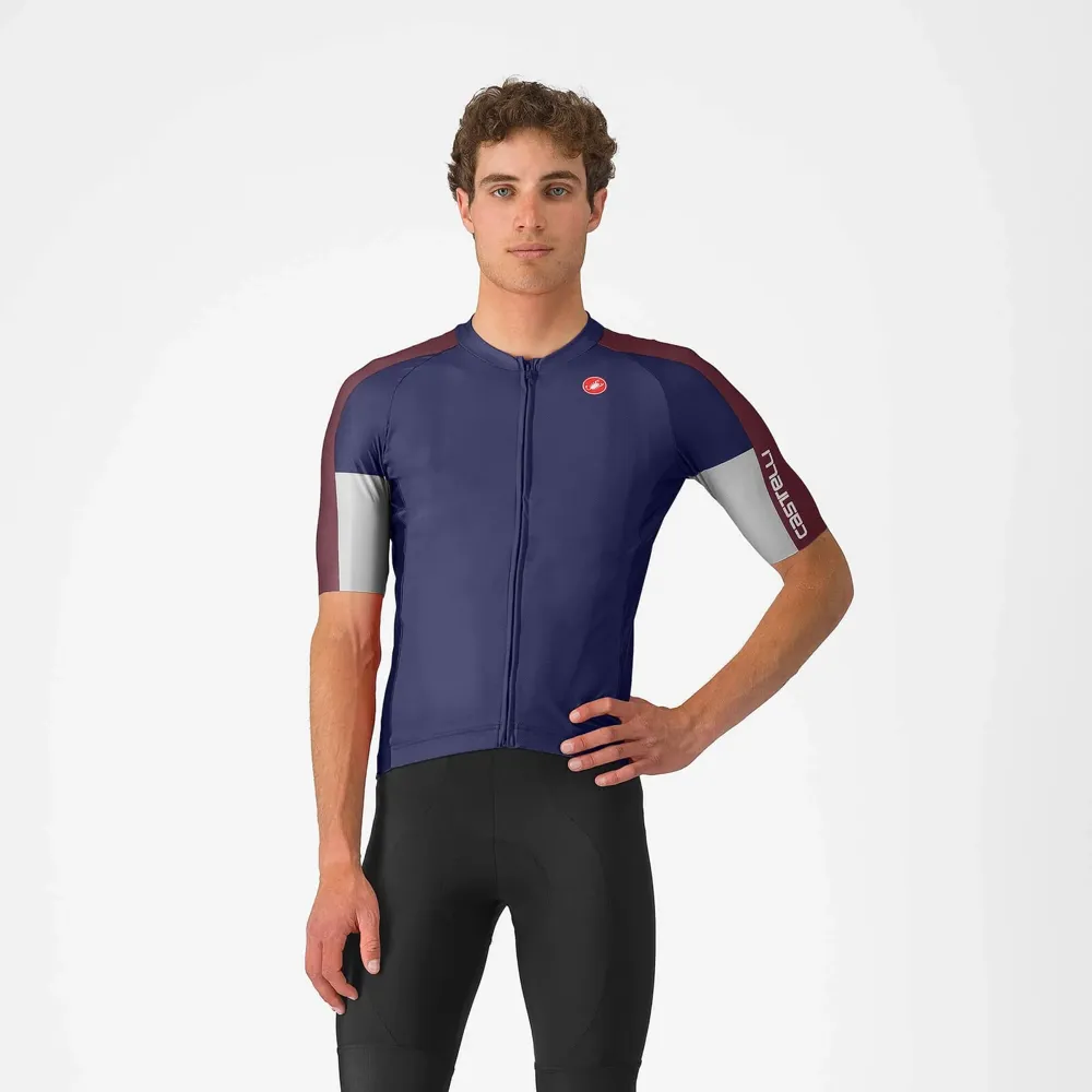 uPRISE Bikes Castelli Entrata 6 Men's Short Sleeve Jersey - Belgian Blue/Bordeaux/Silver | Price match, 365 day return s, 18-Month Warranty, Finance Available & Free UK Delivery