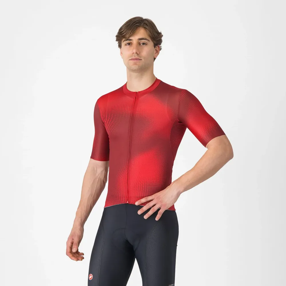 uPRISE Bikes Castelli Vortice Men's Short Sleeve Jersey - Red/Rich Red | Price match, 365 day return s, 18-Month Warranty, Finance Available & Free UK Delivery