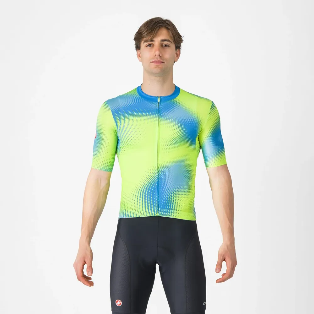 uPRISE Bikes Castelli Vortice Men's Short Sleeve Jersey - Aquamarine/Electric Lime | Price match, 365 day return s, 18-Month Warranty, Finance Available & Free UK Delivery