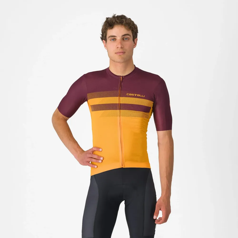 uPRISE Bikes Castelli Simbolo Men's Short Sleeve Jersey - Vivid Orange/Bordeaux | Price match, 365 day return s, 18-Month Warranty, Finance Available & Free UK Delivery