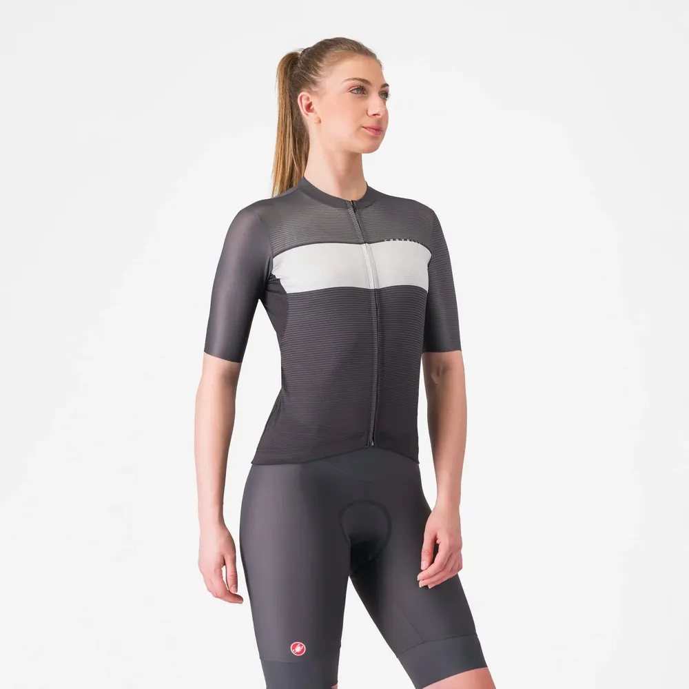 uPRISE Bikes Castelli Elegante Women's Short Sleeve Jersey - Black/Silver/Dark Grey | Price match, 365 day return s, 18-Month Warranty, Finance Available & Free UK Delivery