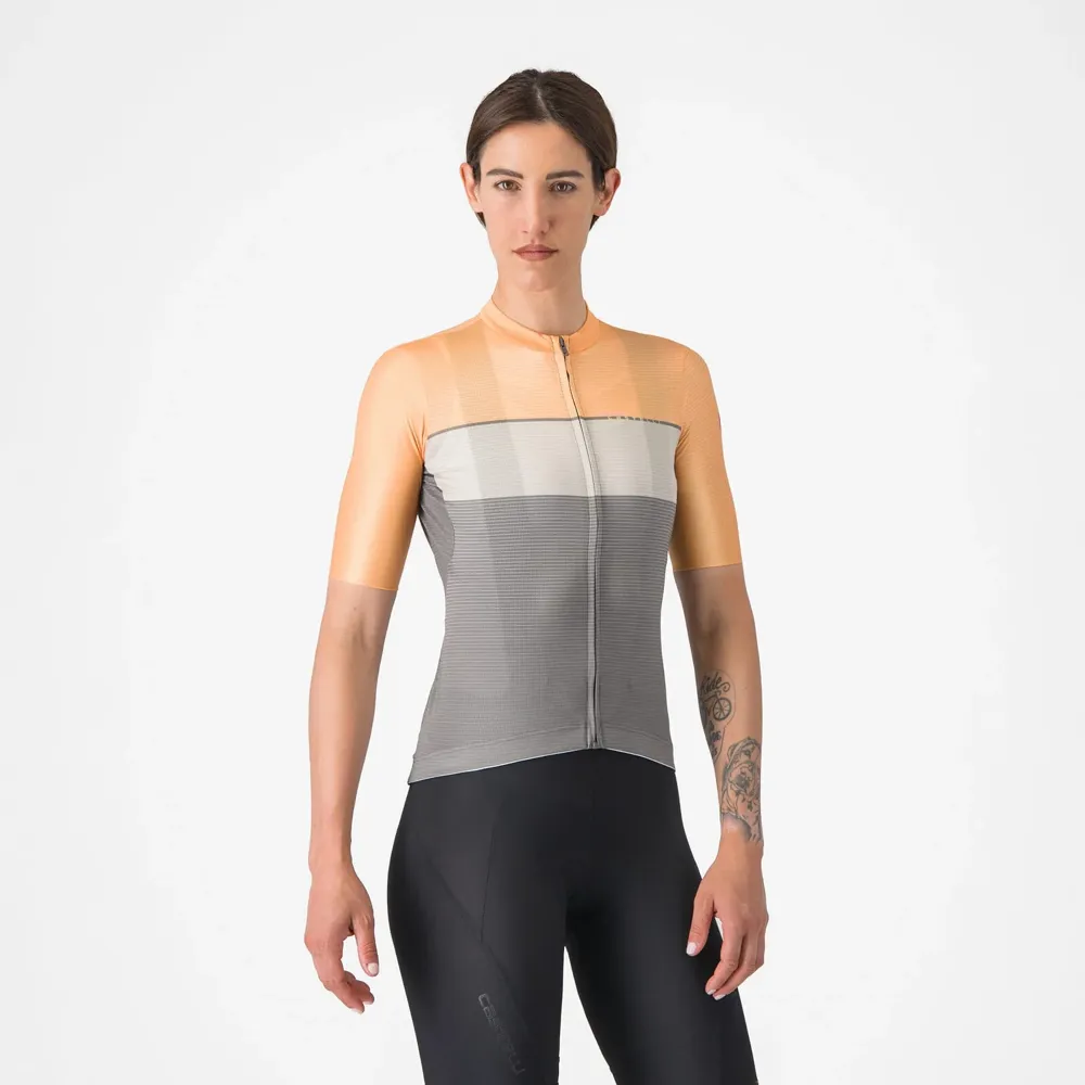 uPRISE Bikes Castelli Elegante Women's Short Sleeve Jersey - Gunal Grey/Silver/Orange | Price match, 365 day return s, 18-Month Warranty, Finance Available & Free UK Delivery