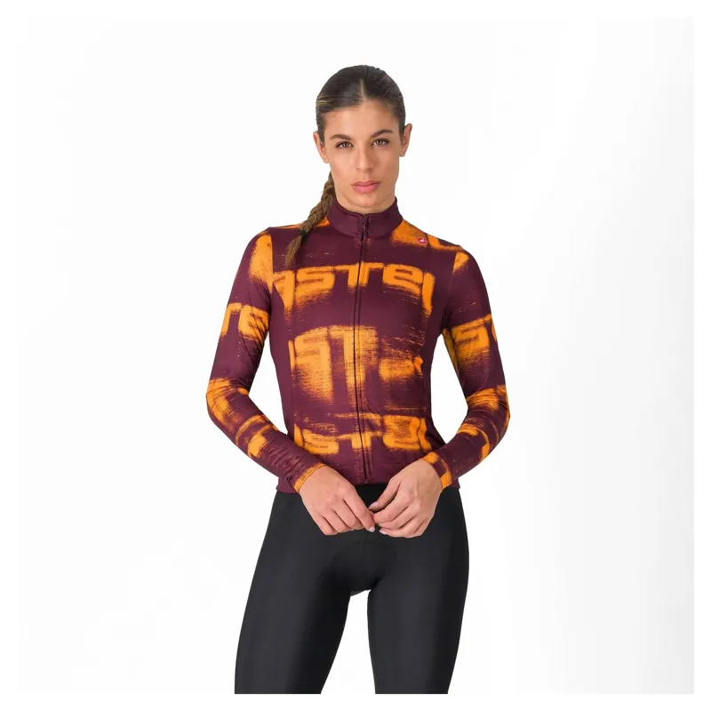 Castelli Blur Thermal Women's Long Sleeve Jersey - Deep Bordeaux/Vivid Orange