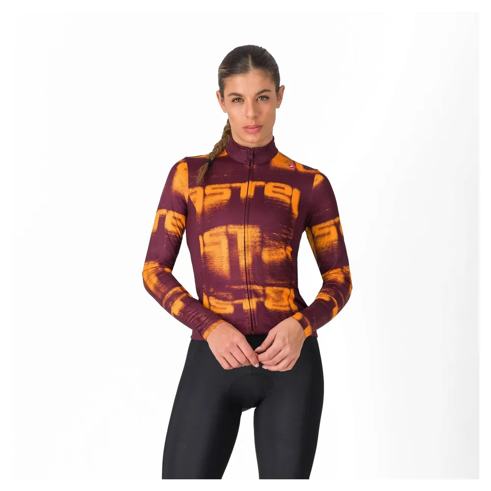 uPRISE Bikes Castelli Blur Thermal Women's Long Sleeve Jersey - Deep Bordeaux/Vivid Orange | Price match, 365 day return s, 18-Month Warranty, Finance Available & Free UK Delivery