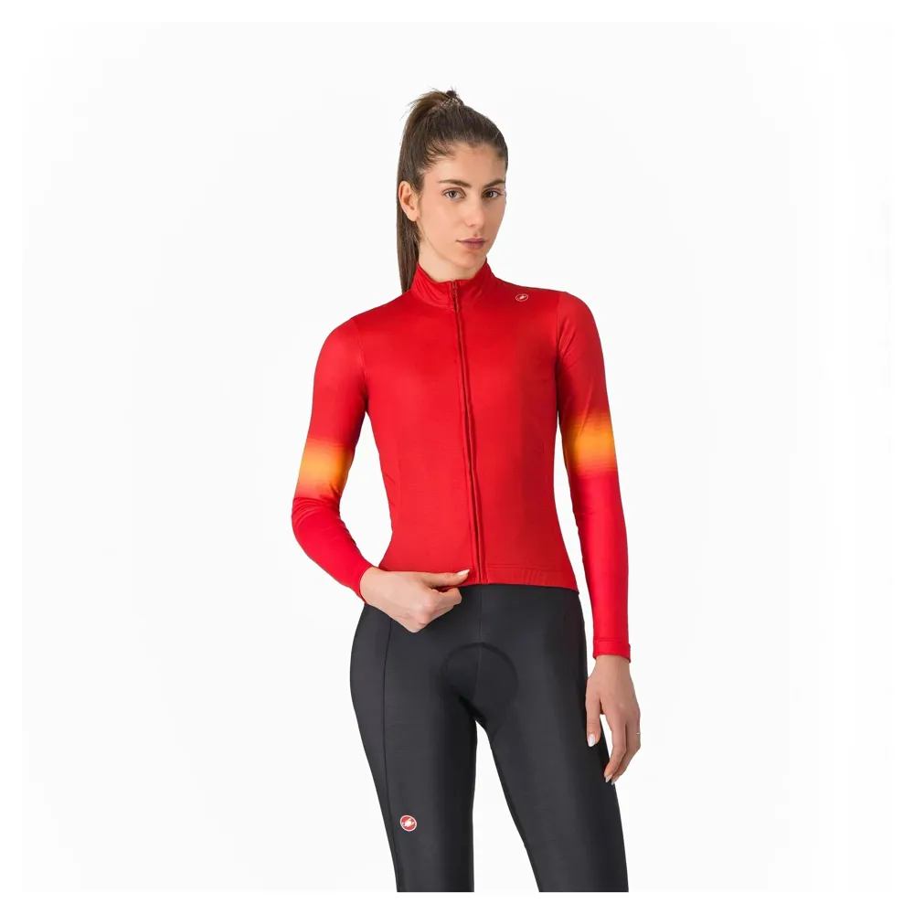uPRISE Bikes Castelli Corso Thermal Women's Long Sleeve Jersey - Rich Red/Hibiscus/Orange | Price match, 365 day return s, 18-Month Warranty, Finance Available & Free UK Delivery