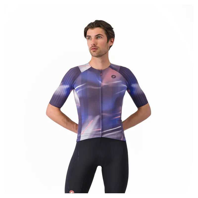 Castelli Aero Race 8S Men's Short Sleeve Jersey - Night Shade/Rosa Giro