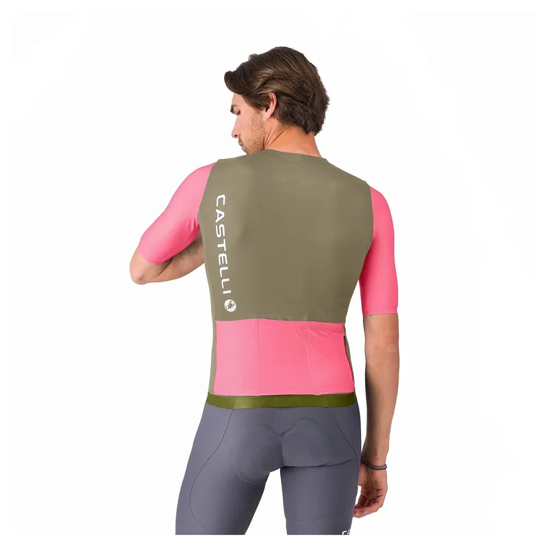 Castelli Corretto Men's Short Sleeve Jersey - Elmwood/Rosa Giro/White-1