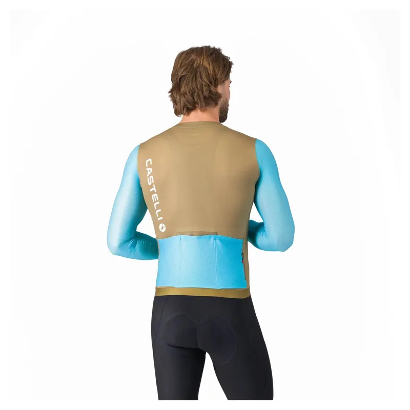 Castelli Corretto Men's Long Sleeve Jersey - Elmwood/Neon Blue/White-1