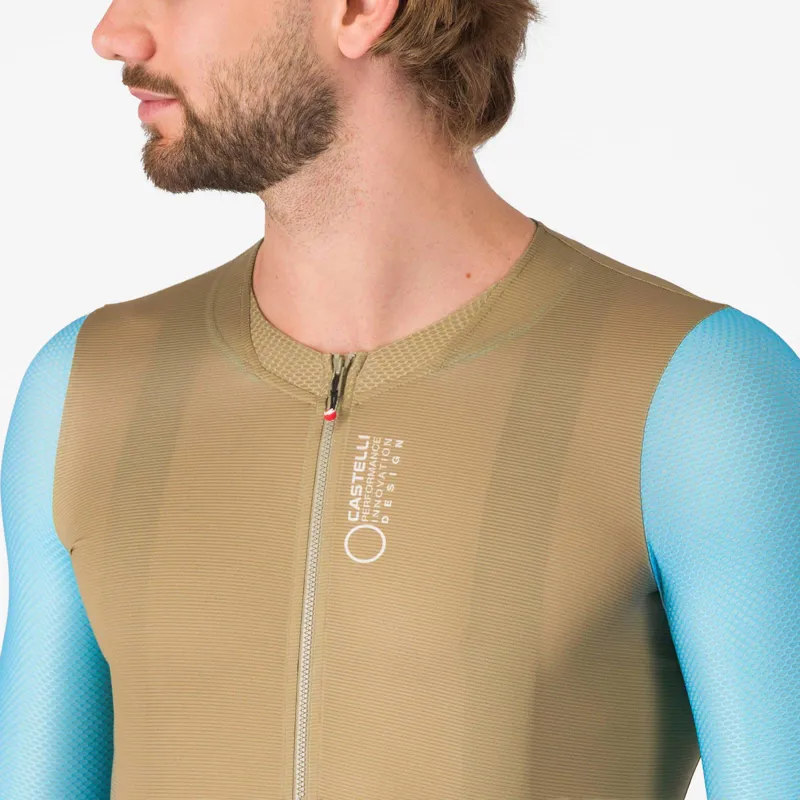 Castelli Corretto Men's Long Sleeve Jersey - Elmwood/Neon Blue/White-2