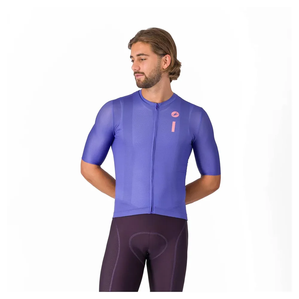 uPRISE Bikes Castelli Drittone Logo Men's Short Sleeve Jersey - Ultraviolet/Rosa Giro | Price match, 365 day returns, 18-Month Warranty, Finance Available & Free UK Delivery
