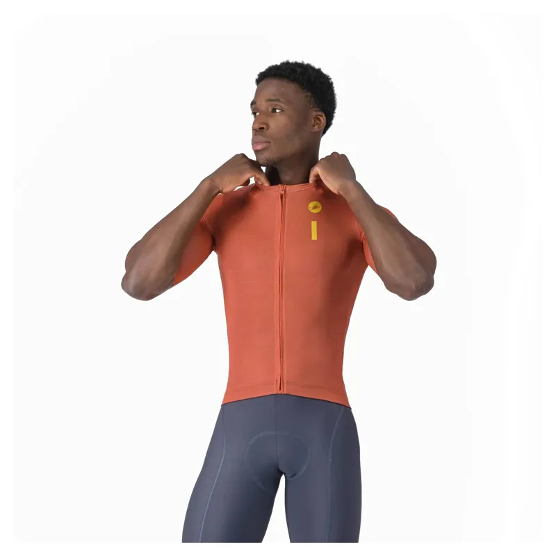 Castelli Drittone Logo Men's Short Sleeve Jersey - Paprika/Mango Mojito