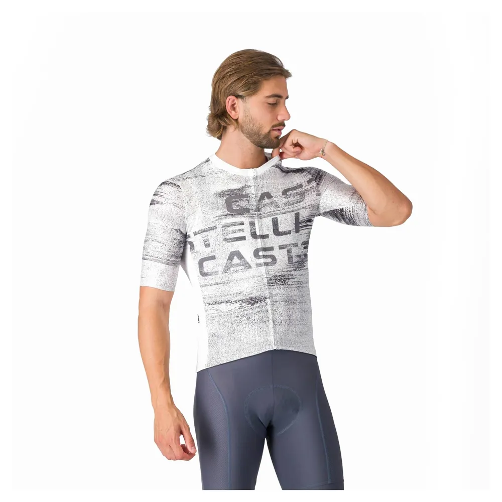 uPRISE Bikes Castelli Stratus Logo Men's Short Sleeve Jersey - White/Smoky Grey | Price match, 365 day returns, 18-Month Warranty, Finance Available & Free UK Delivery