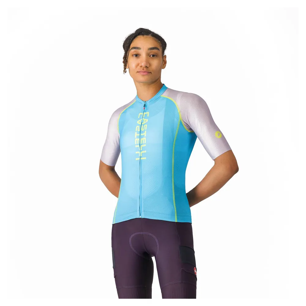 uPRISE Bikes Castelli Unlimited 2 Women's Short Sleeve Jersey - Neon Blue/Purple Mist | Price match, 365 day returns, 18-Month Warranty, Finance Available & Free UK Delivery