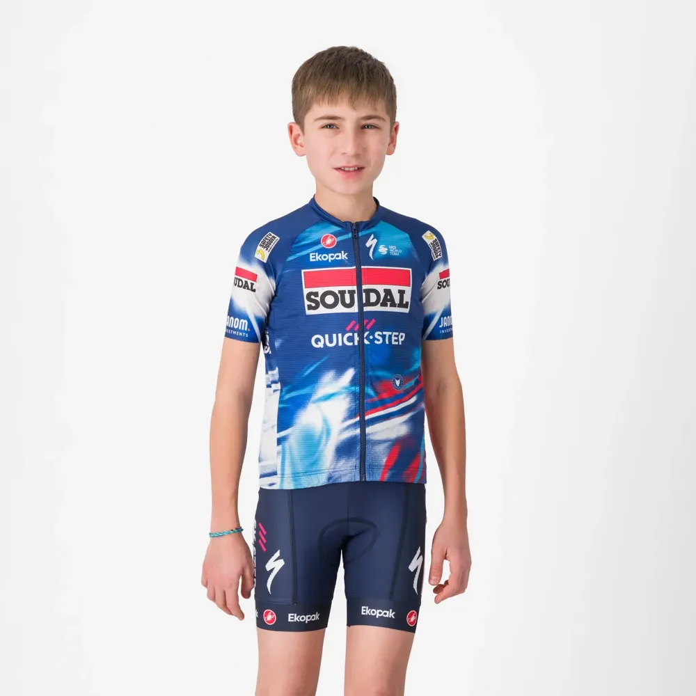 uPRISE Bikes Castelli Soudal Quick-Step Aero Kids Short Sleeve Jersey - Blue/Red | Price match, 365 day return s, 18-Month Warranty, Finance Available & Free UK Delivery
